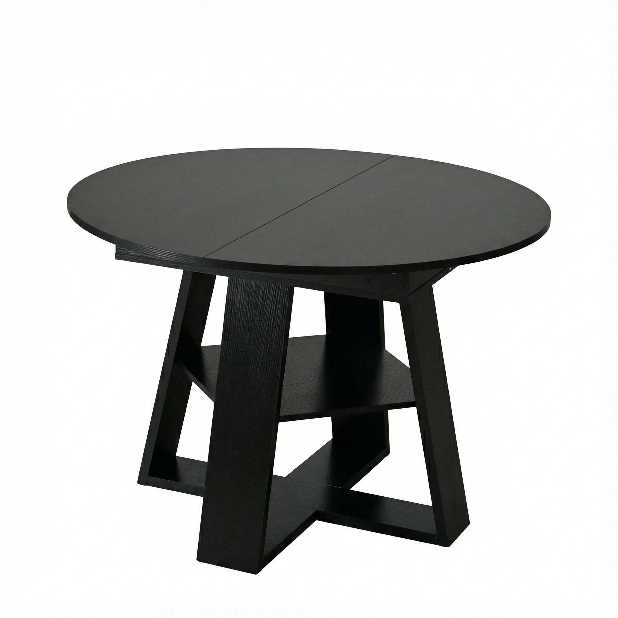 Front studio view of the black round table on a white background