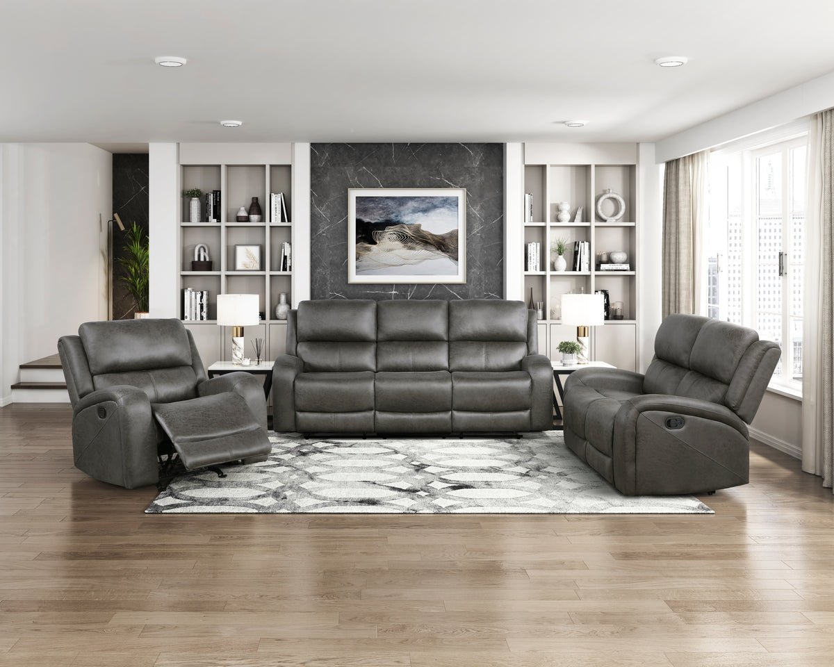Gray Microfiber 3-Piece Reclining Set, Rocker Recliner Chair