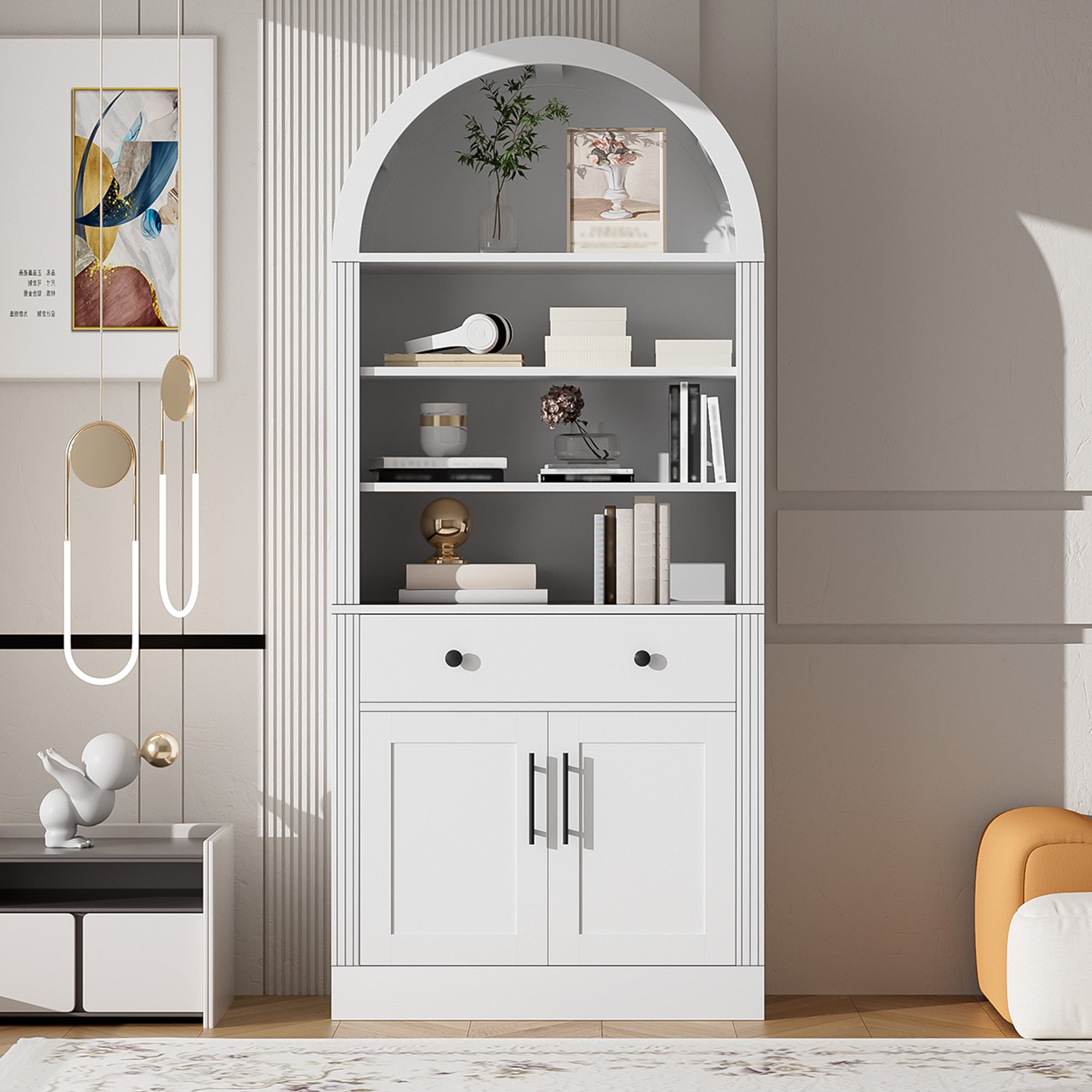 Storage Cabinet with Drawers and Doors, Cupboard, 31.6 in, White