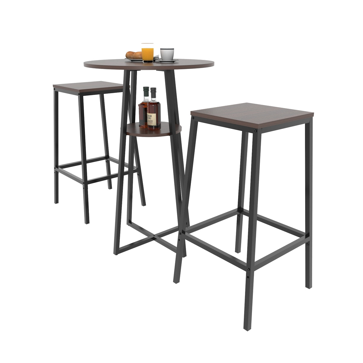 Walnut Finish Counter Height 3-Piece Outdoor Bar Set for 2