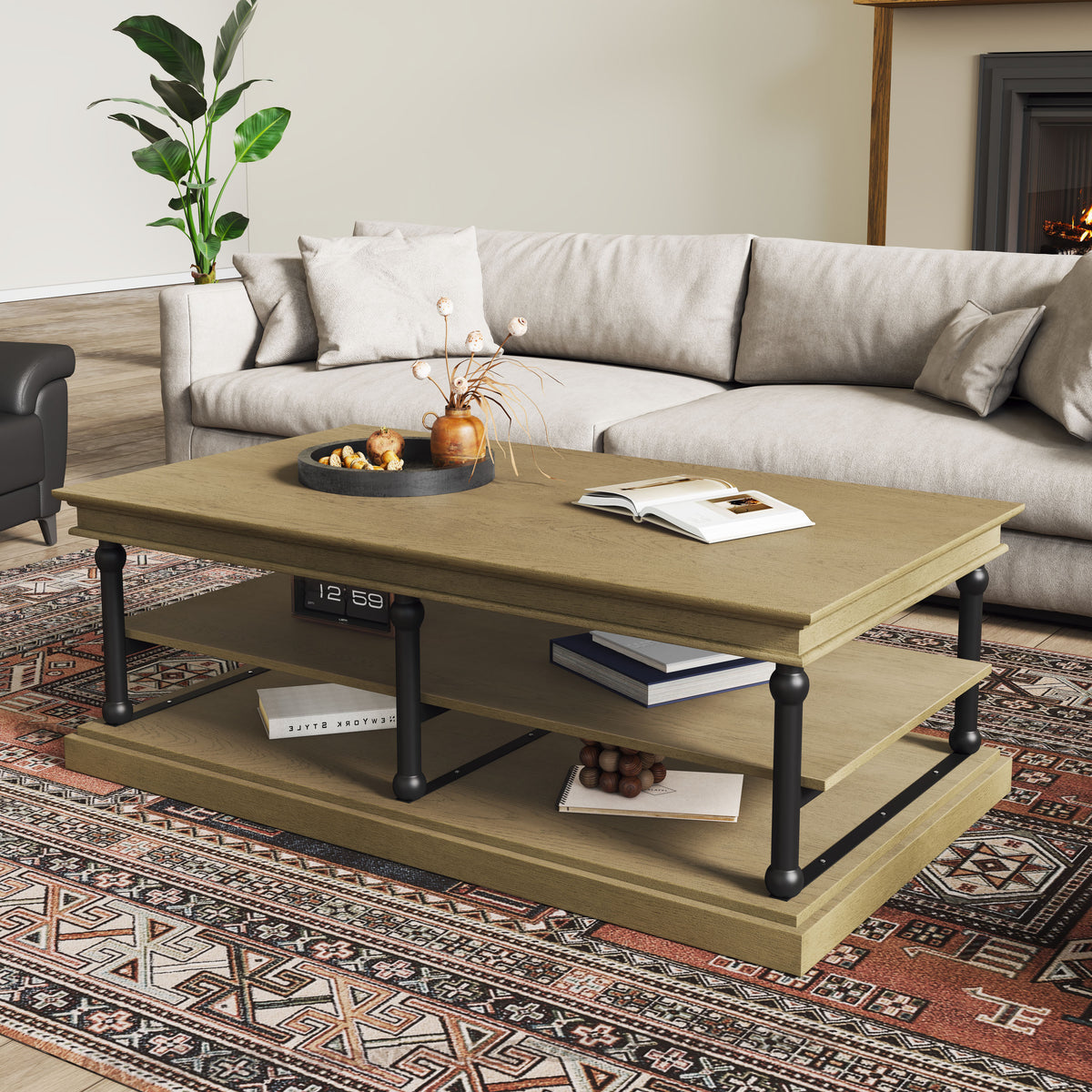 Black Coffee Table with Storage, 55.1 in