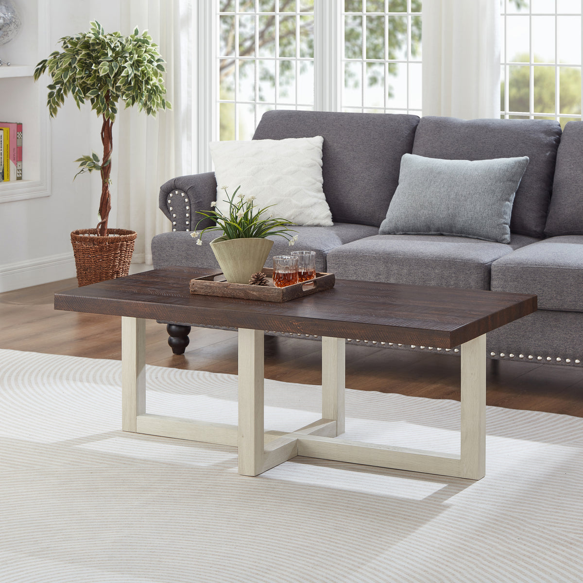 White Rectangular Coffee Table, 47.5 in