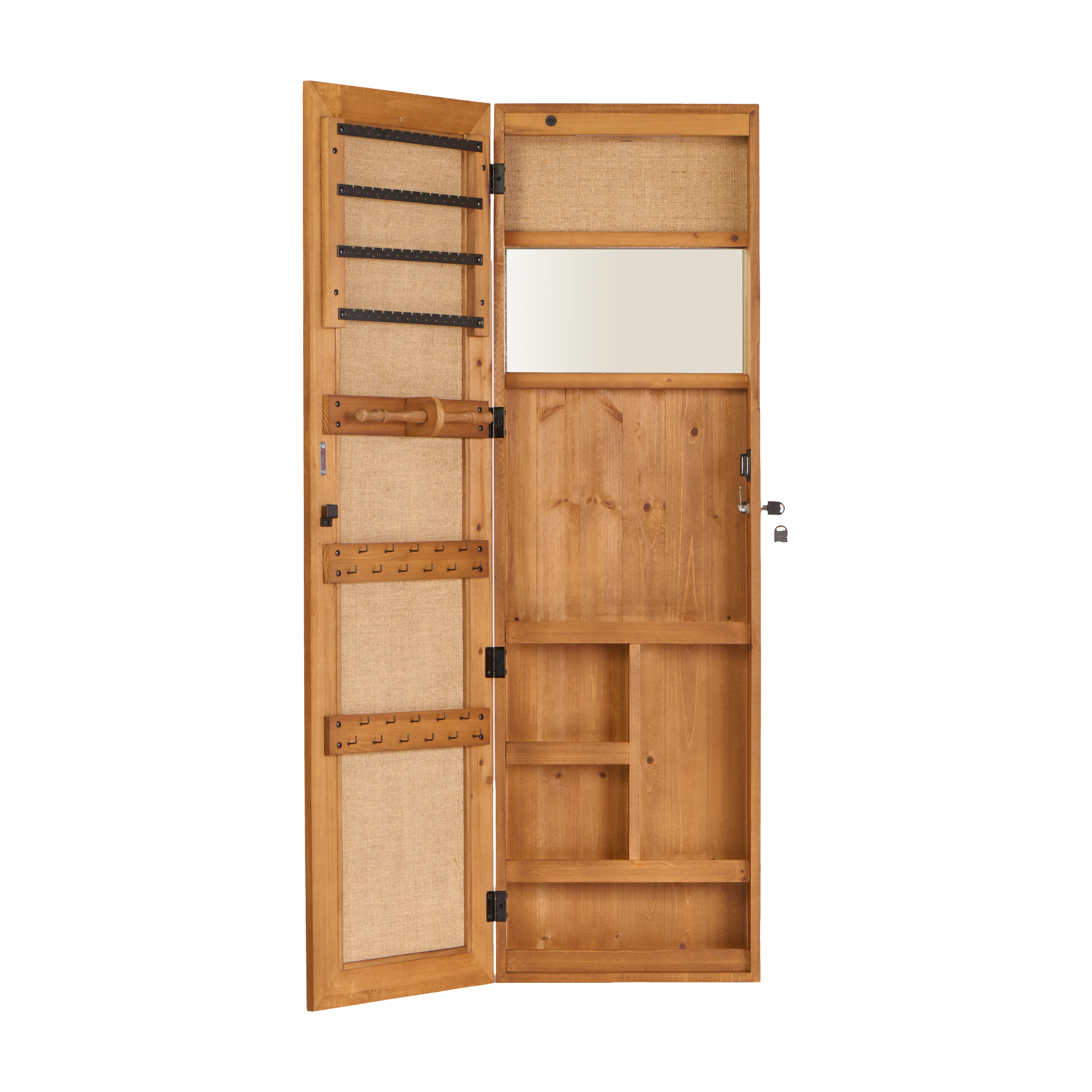 Wall Mounted Jewelry Armoire with Full-Length Mirror, Solid Fir