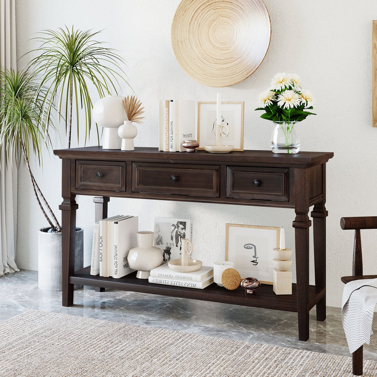 Espresso Console Table with Storage, 50 in Wide