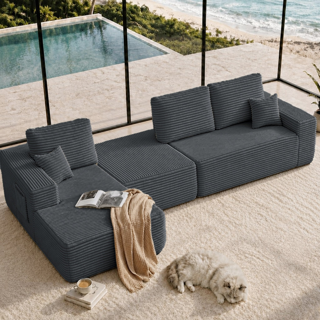Gray L-Shaped Modular Sectional with Ottoman, Left-Facing Chaise