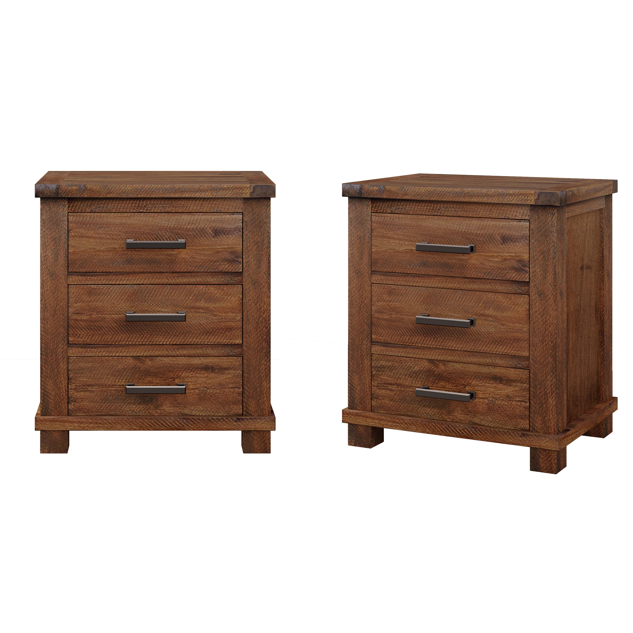 Solid Pine Nightstand Set of 2, 3-Drawer Natural Finish