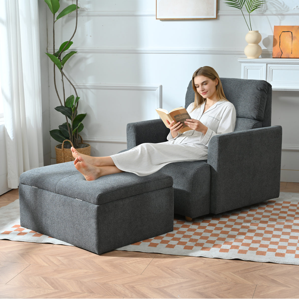 Dark Gray Velvet Accent Chair with Storage