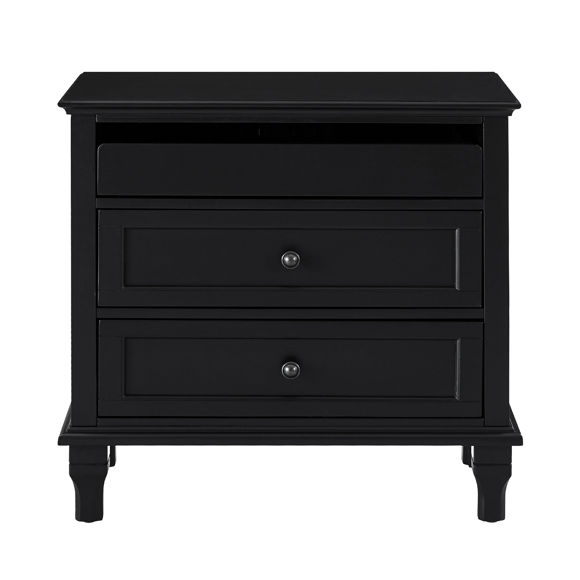 Black Farmhouse Nightstand with 3 Drawers, 28 in Wide