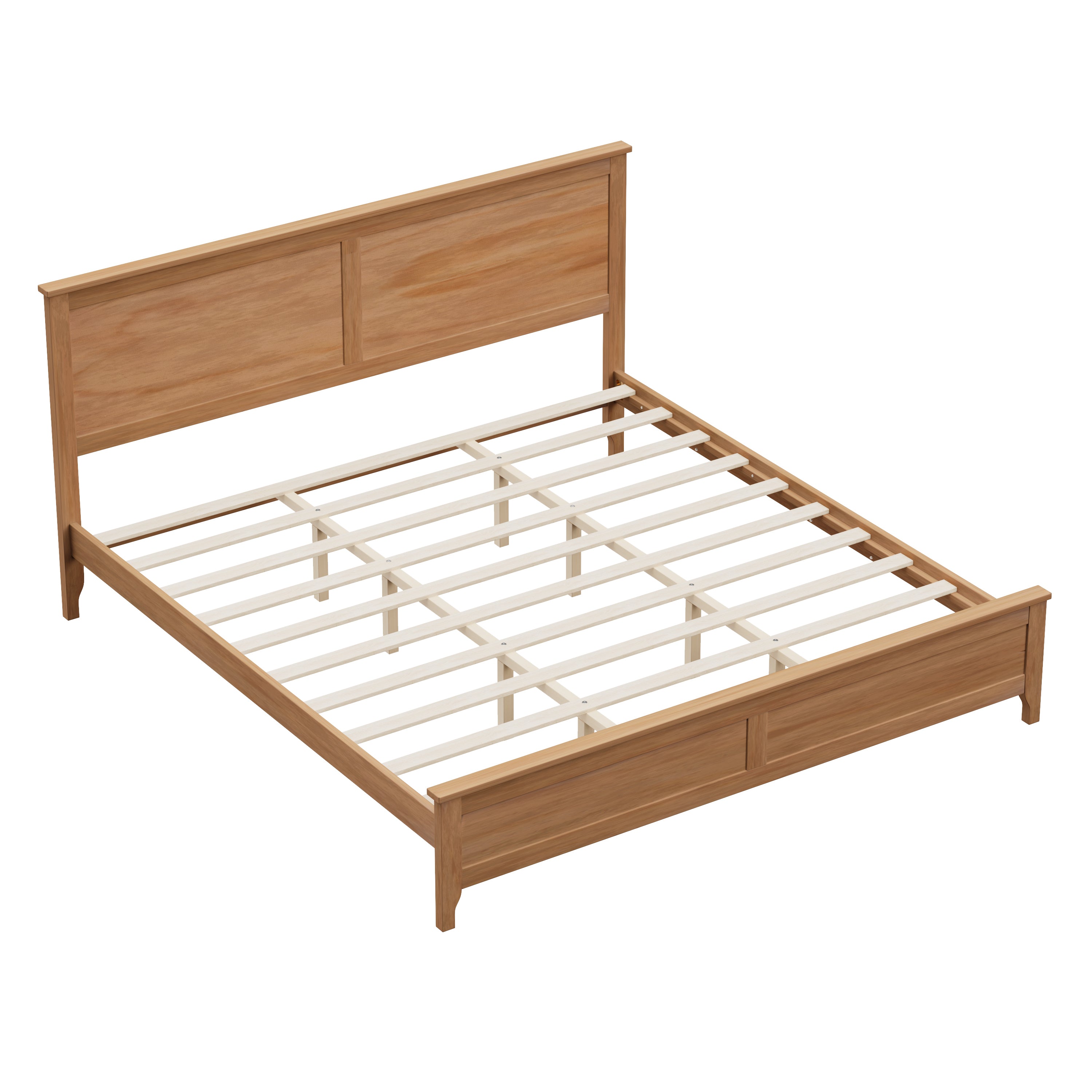 Three-quarter angle of Seadrift king bed frame with wood slats visible
