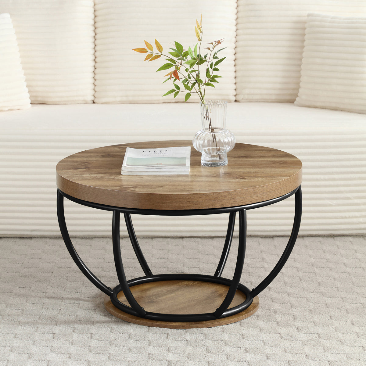 Black Round Coffee Table with Storage