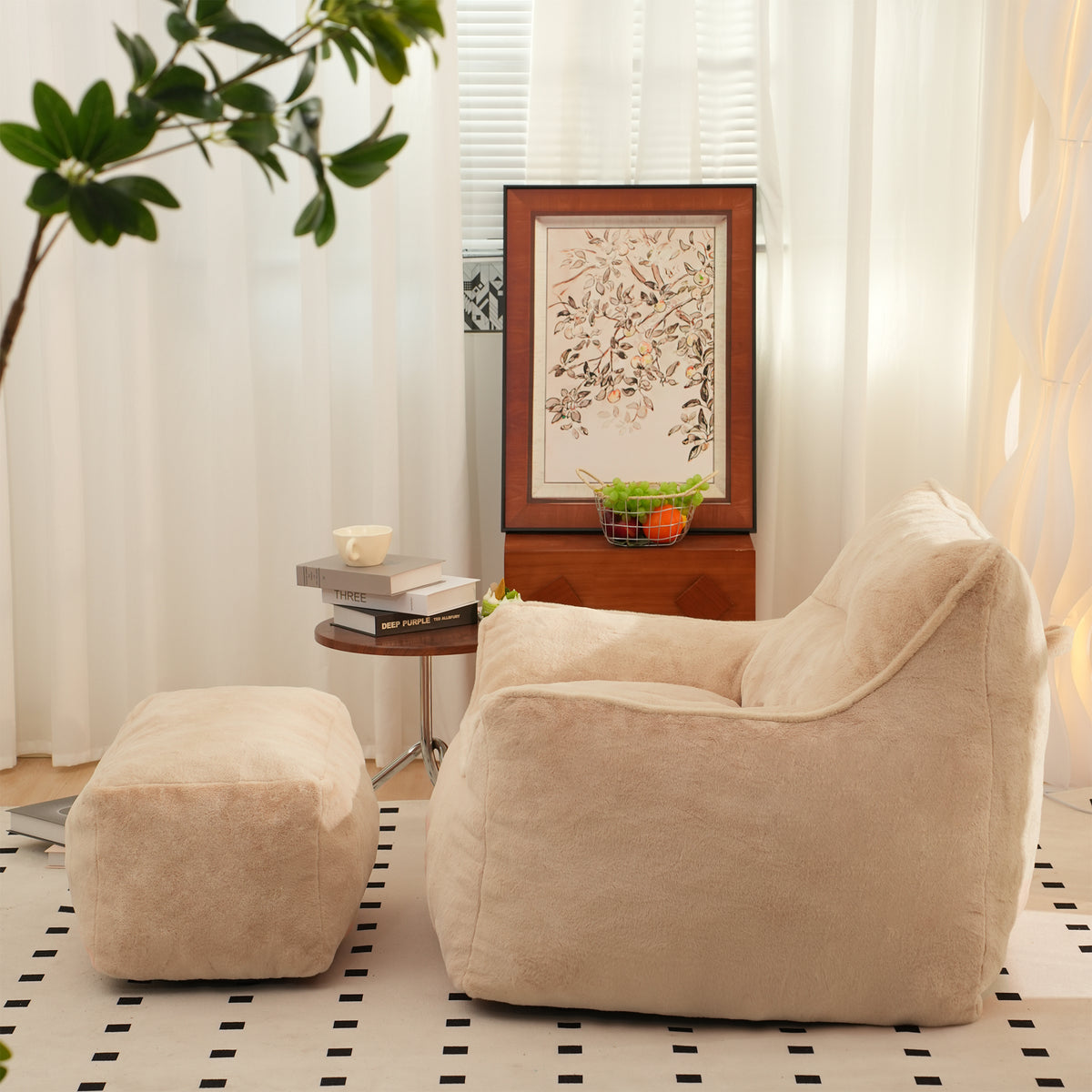 Khaki Faux Fur Bean Bag Sofa