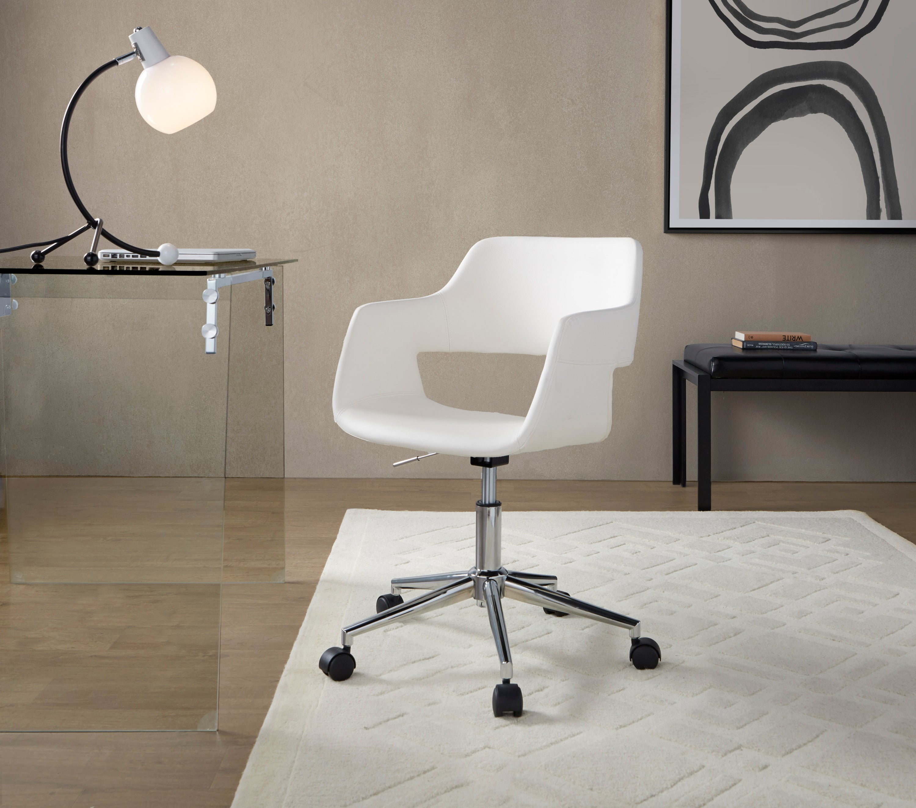 Contemporary Office Chair, 27.5 in, White