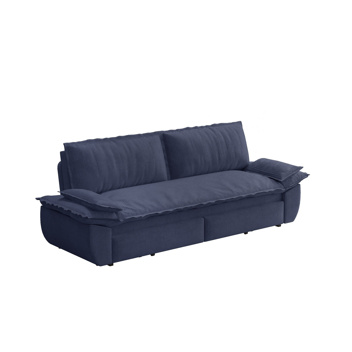 Blue Corduroy 3-Seat Queen Sleeper Sofa, 73.2 in Wide