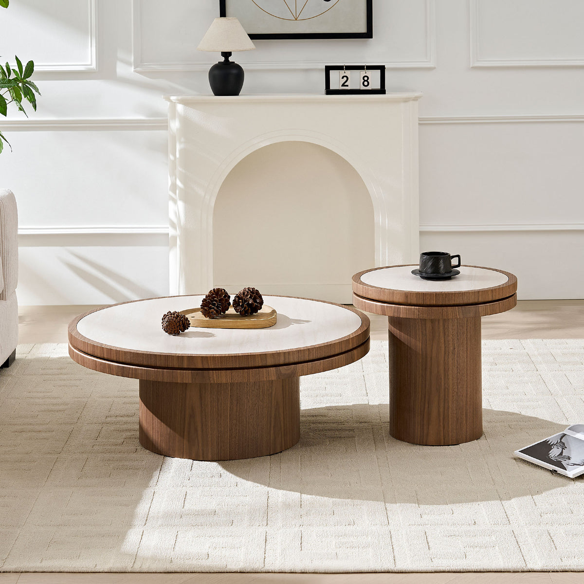 Walnut Round Coffee Table, 35.4 in
