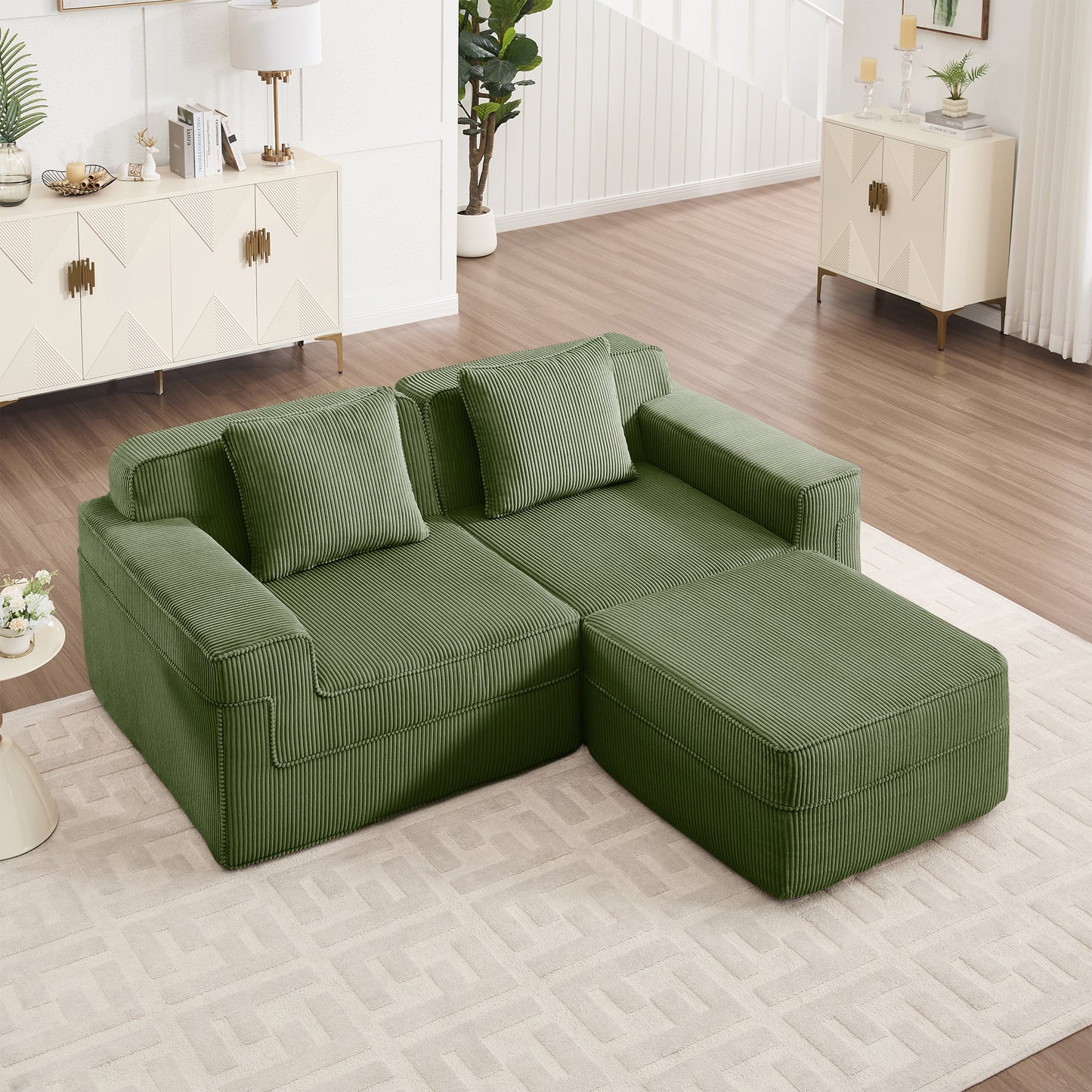 Boneless Couch – 2 Seater with Ottoman, Olive Green