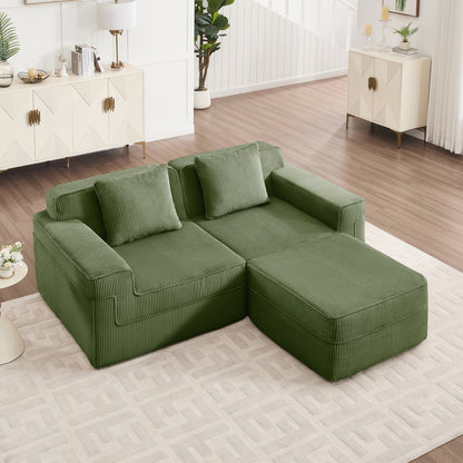 Boneless Couch – 2 Seater with Ottoman, Olive Green