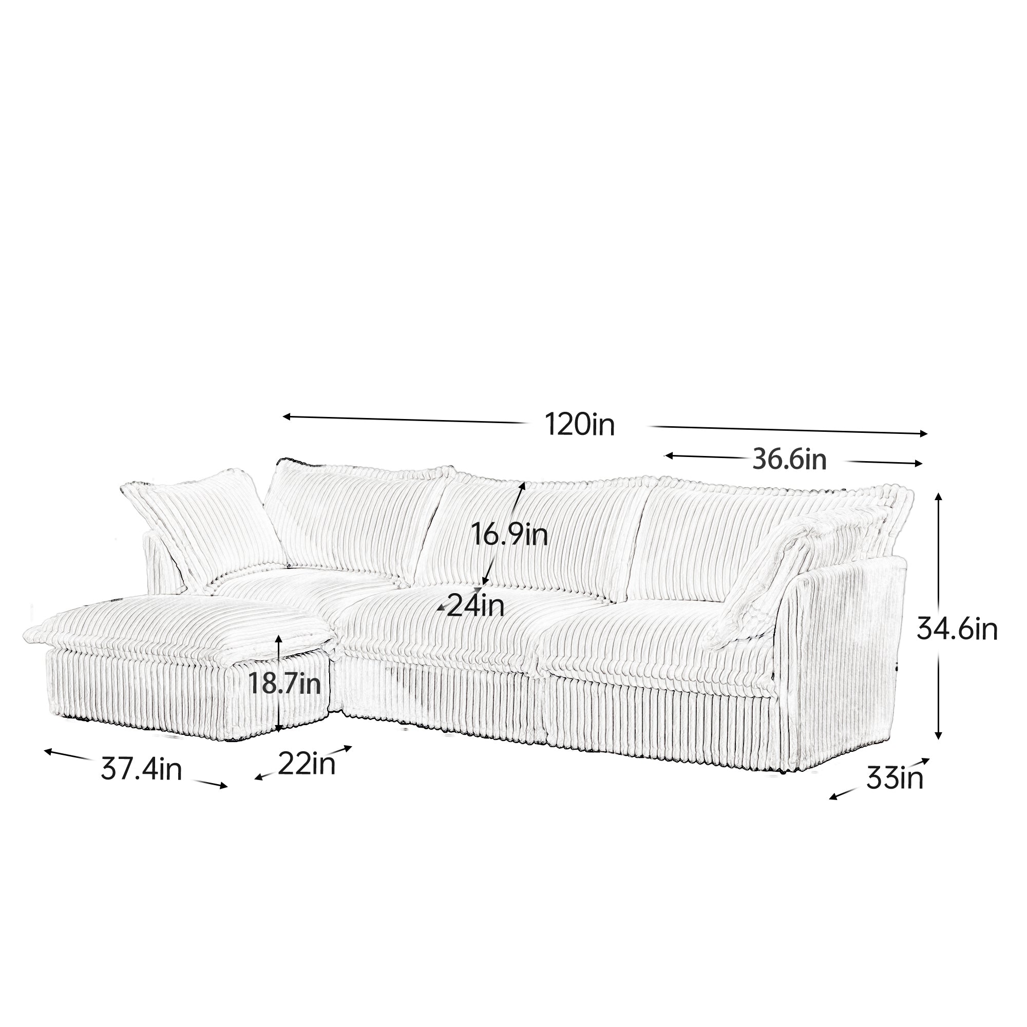 Fluffy 3-Seat Modular Sofa