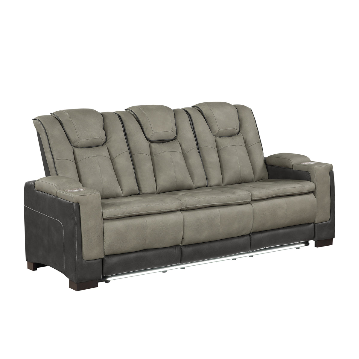 Gray Vegan Leather Power Reclining Sofa, USB Charging, 85 in Wide
