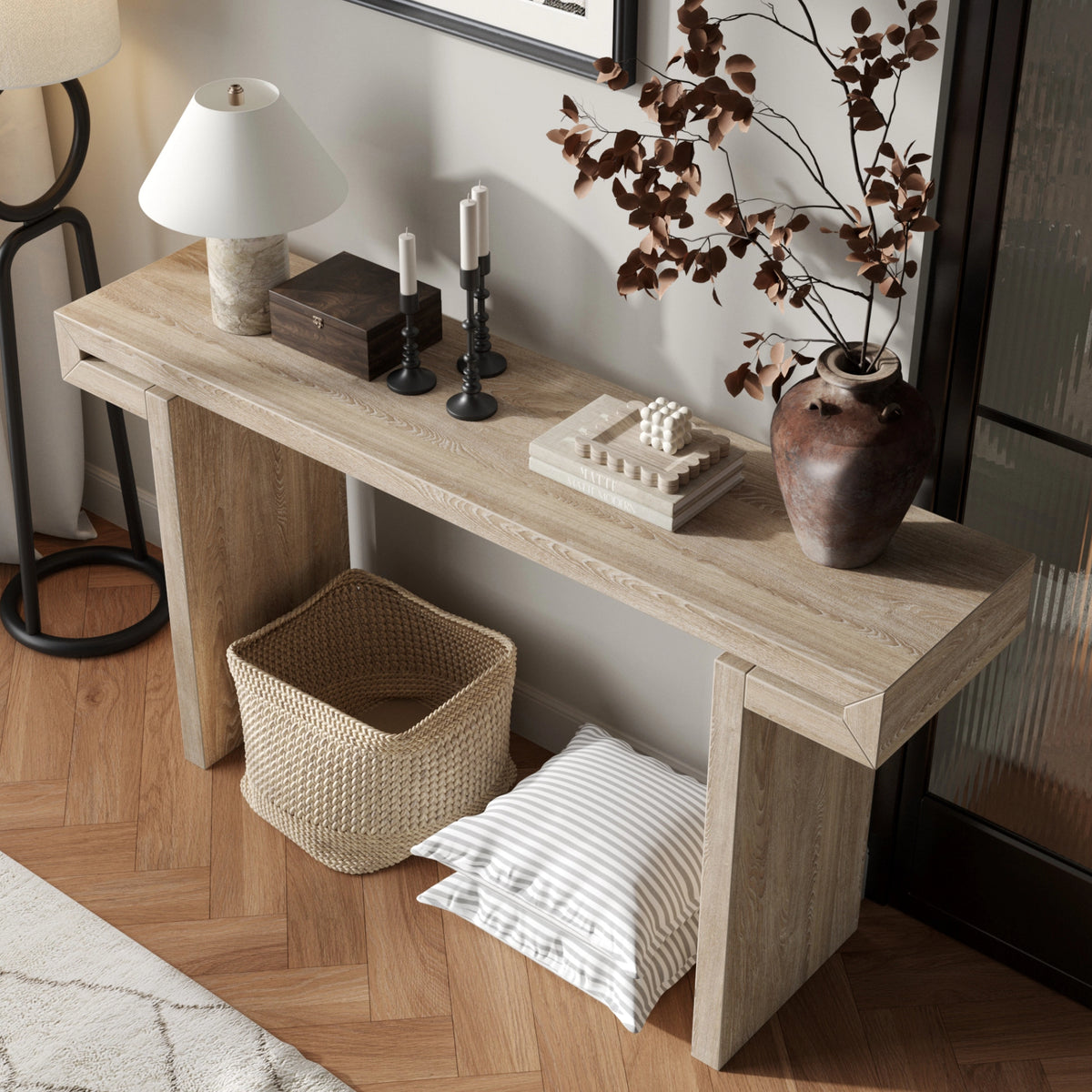 Natural Entryway Console Table, 59.8 in Wide, Distressed