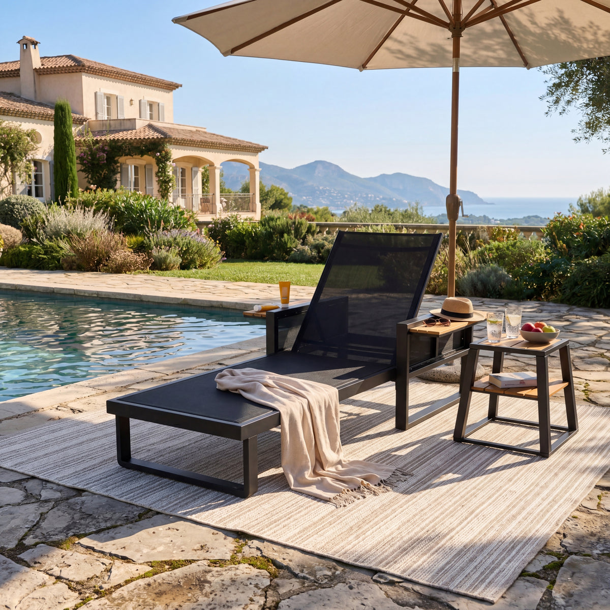 Black Metal 2-Piece Patio Chaise Lounge Set