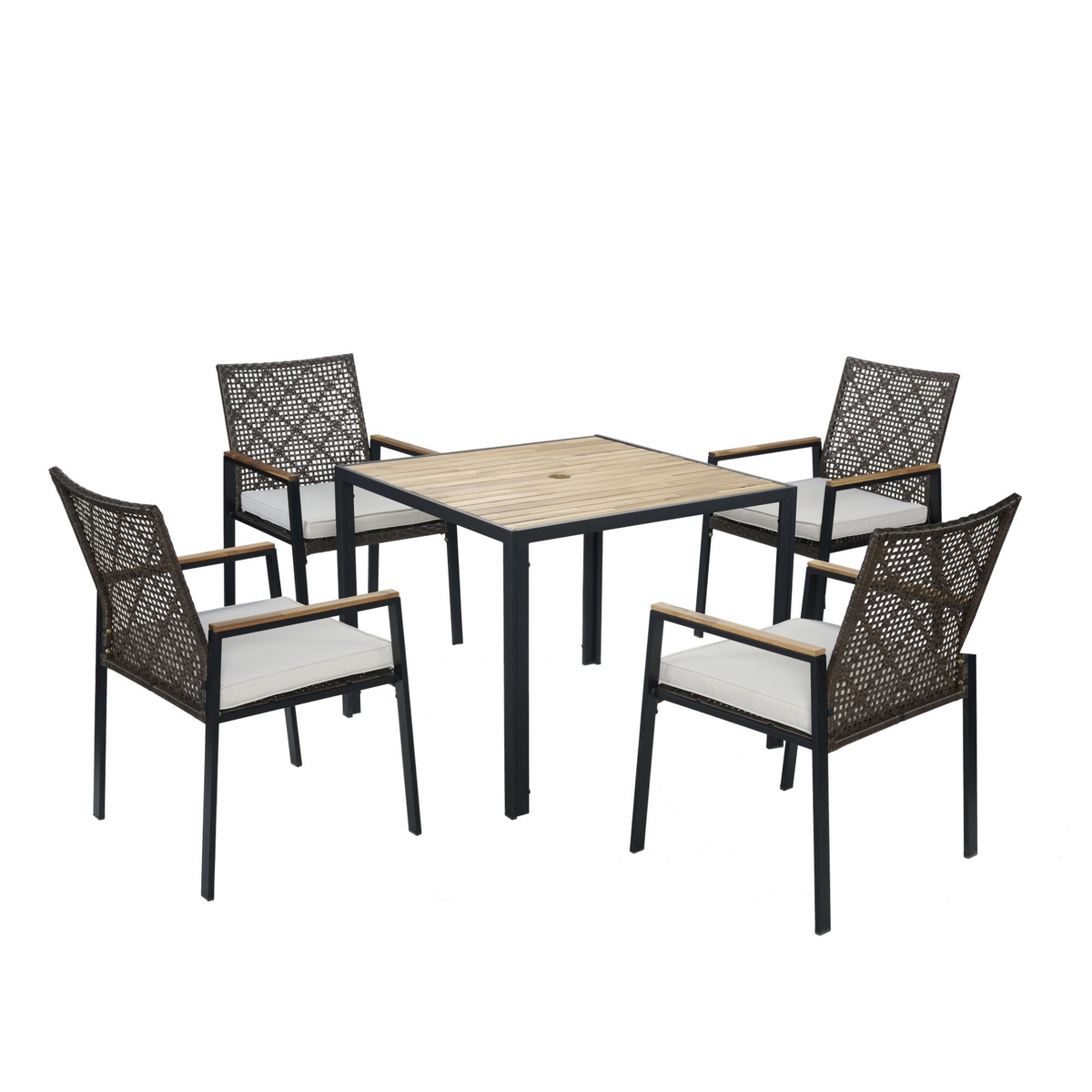 Dark Brown Wicker 5-Piece Patio Dining Set for 4