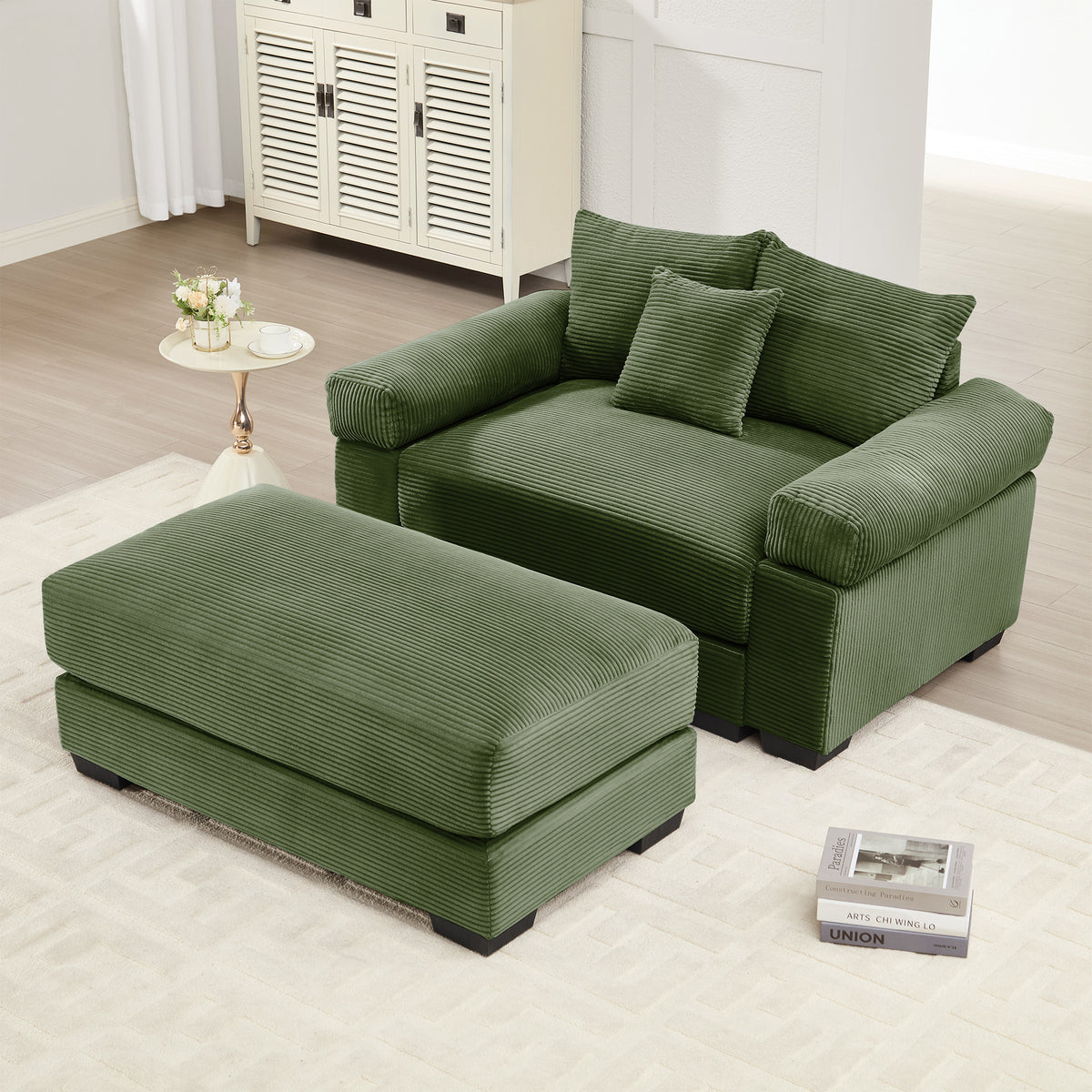 Green Corduroy Modular Couch Seat, 54.3 in Wide