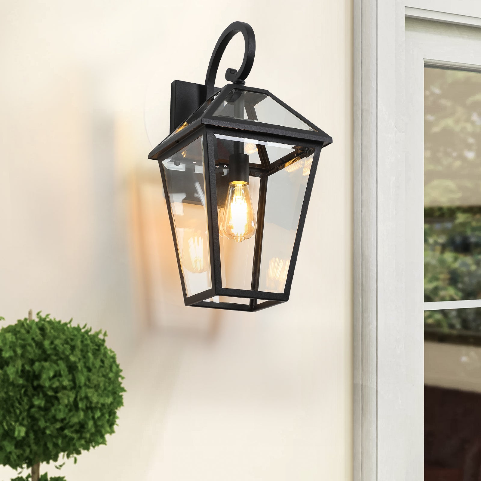 Outdoor Wall Lantern, Modern Aluminum Sconce with Clear Glass, Black