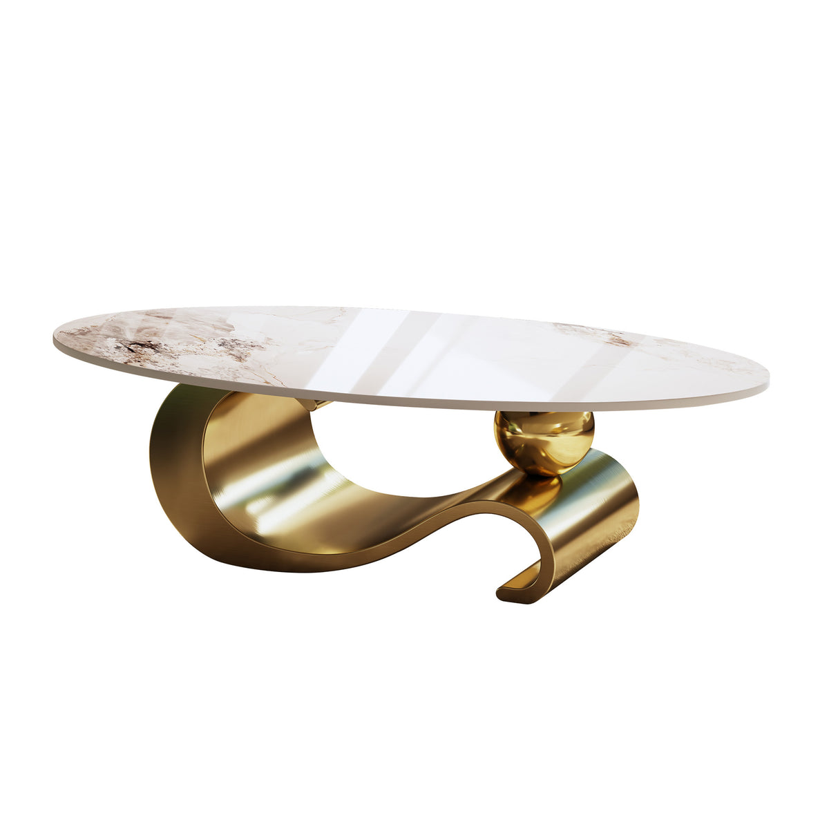 Gold Oval Coffee Table, 49.2 in, 26.8 in Deep