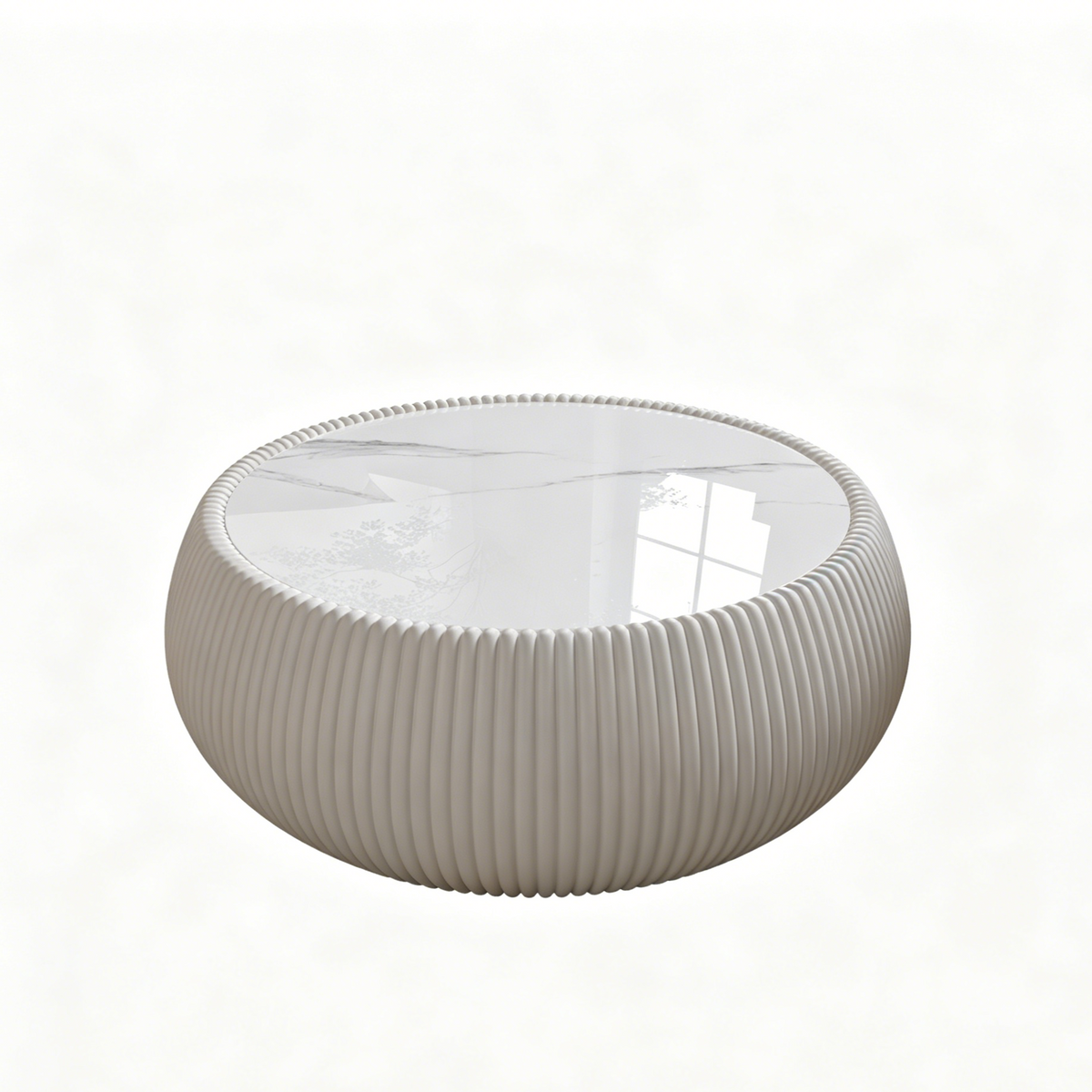 Cream Sintered Stone Round Coffee Table, 27.6 in