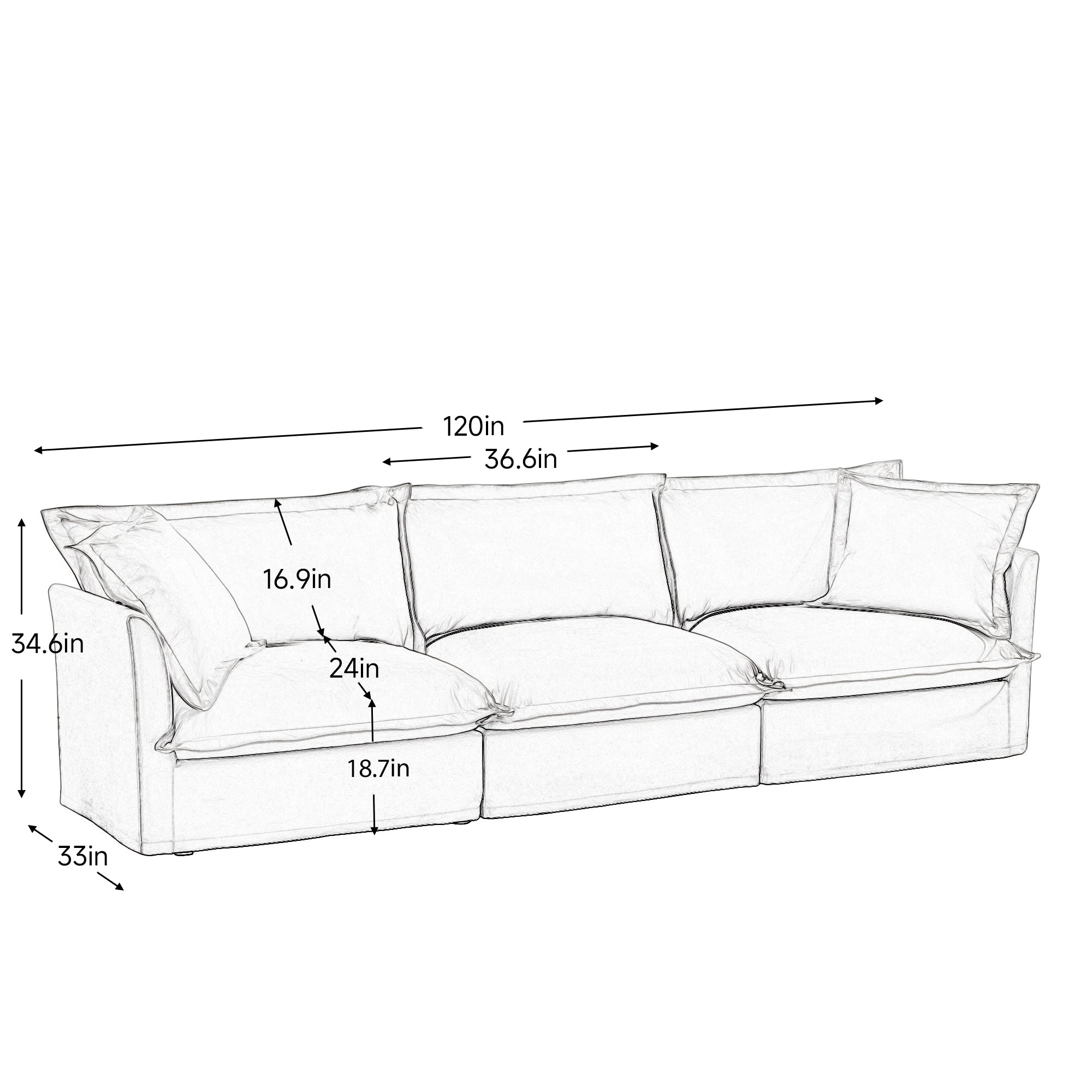 Fluffy 3-Seat Modular Sofa