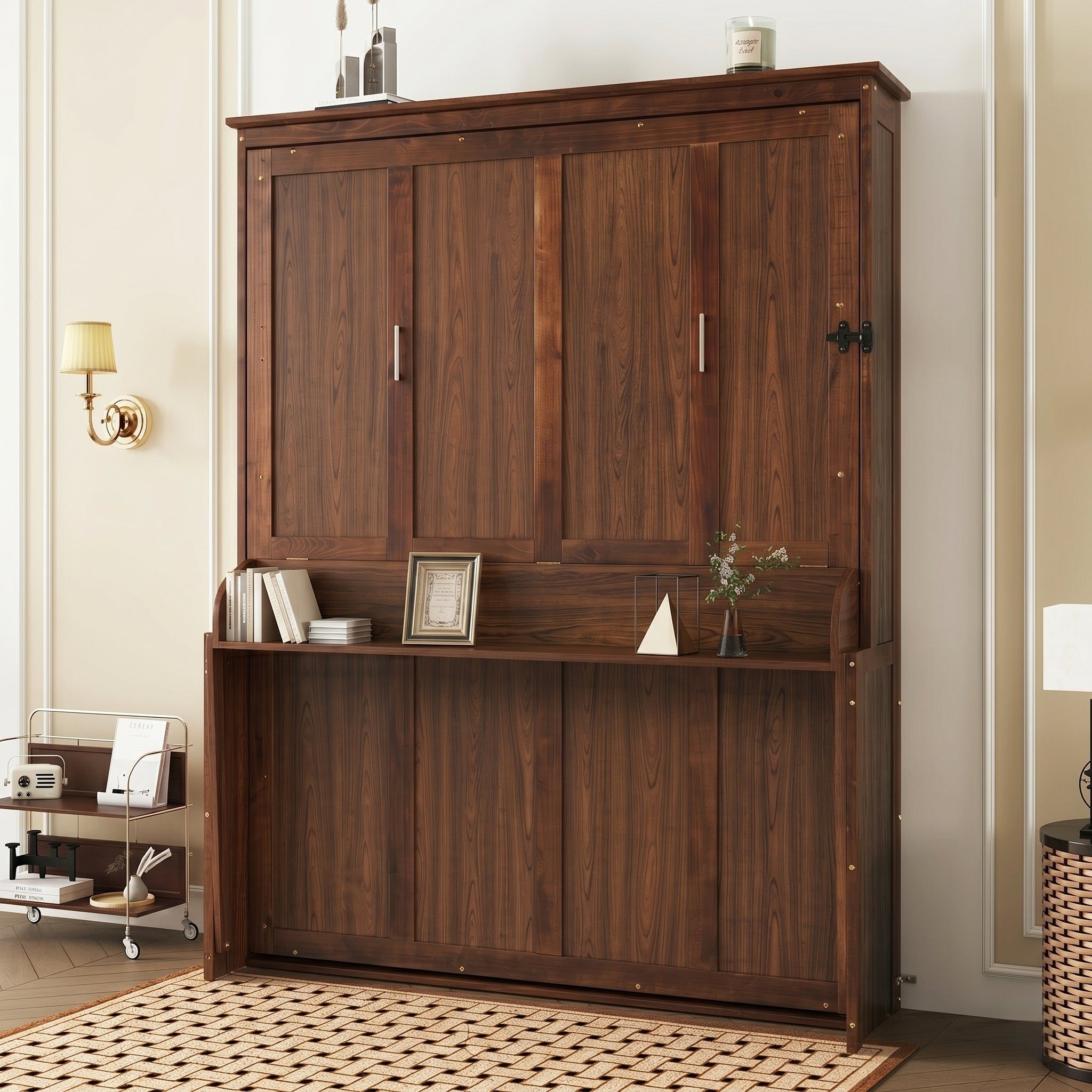 Queen Wall Bed Cabinet with Gas Struts, Walnut