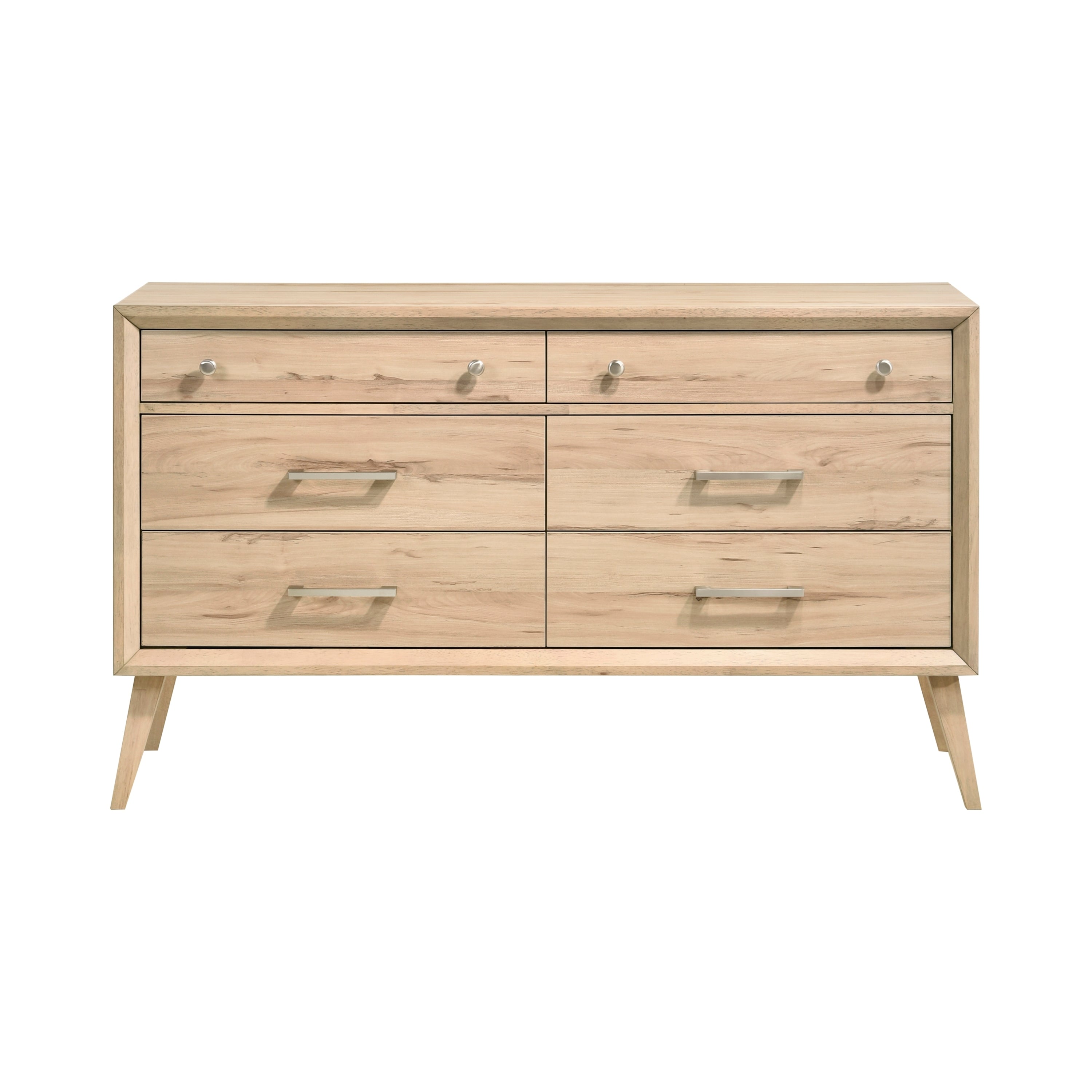 Mid-Century Modern 6-Drawer Dresser, Natural Oak Finish