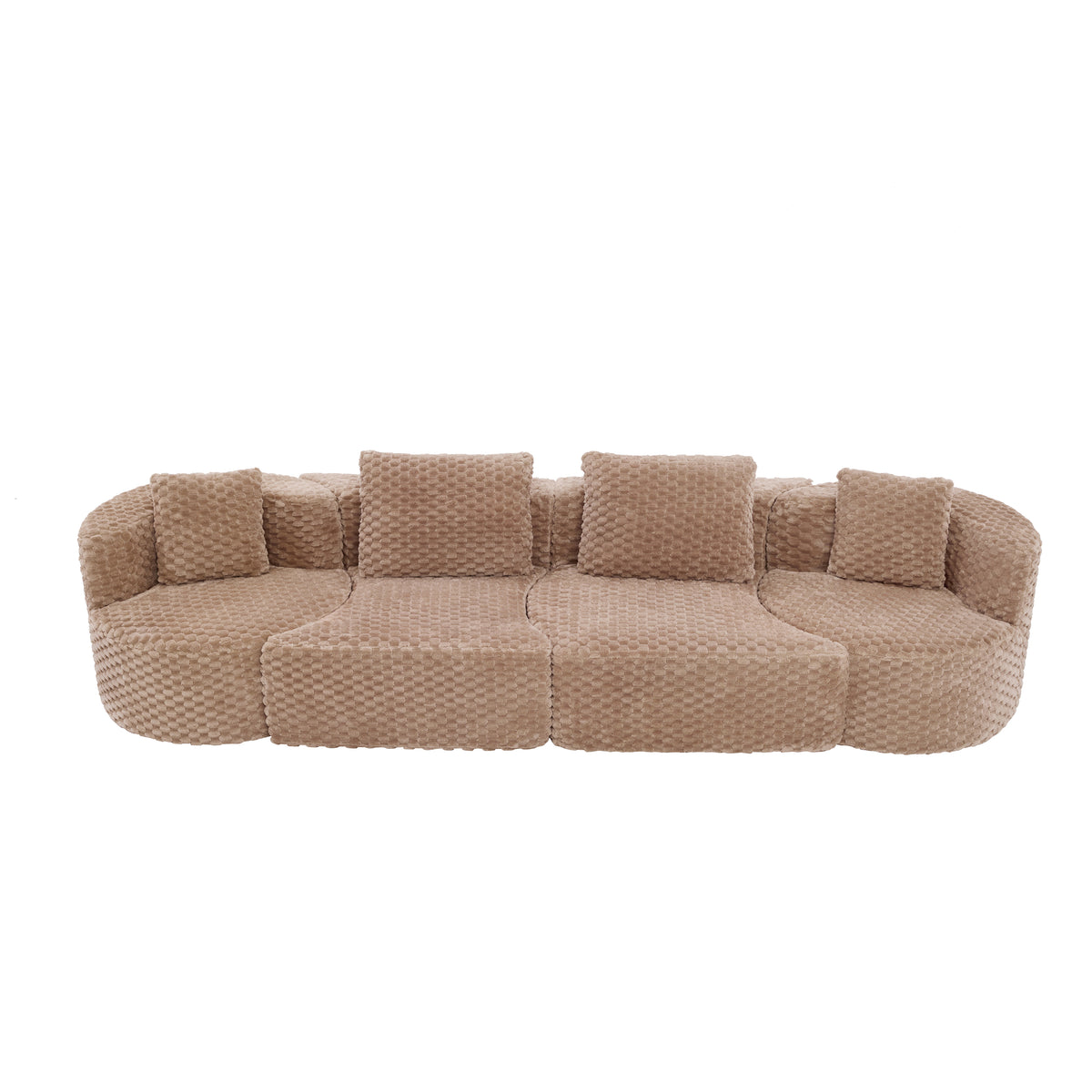 Camel Velvet Modular Sectional Couch, No Assembly, 137.8 in Wide