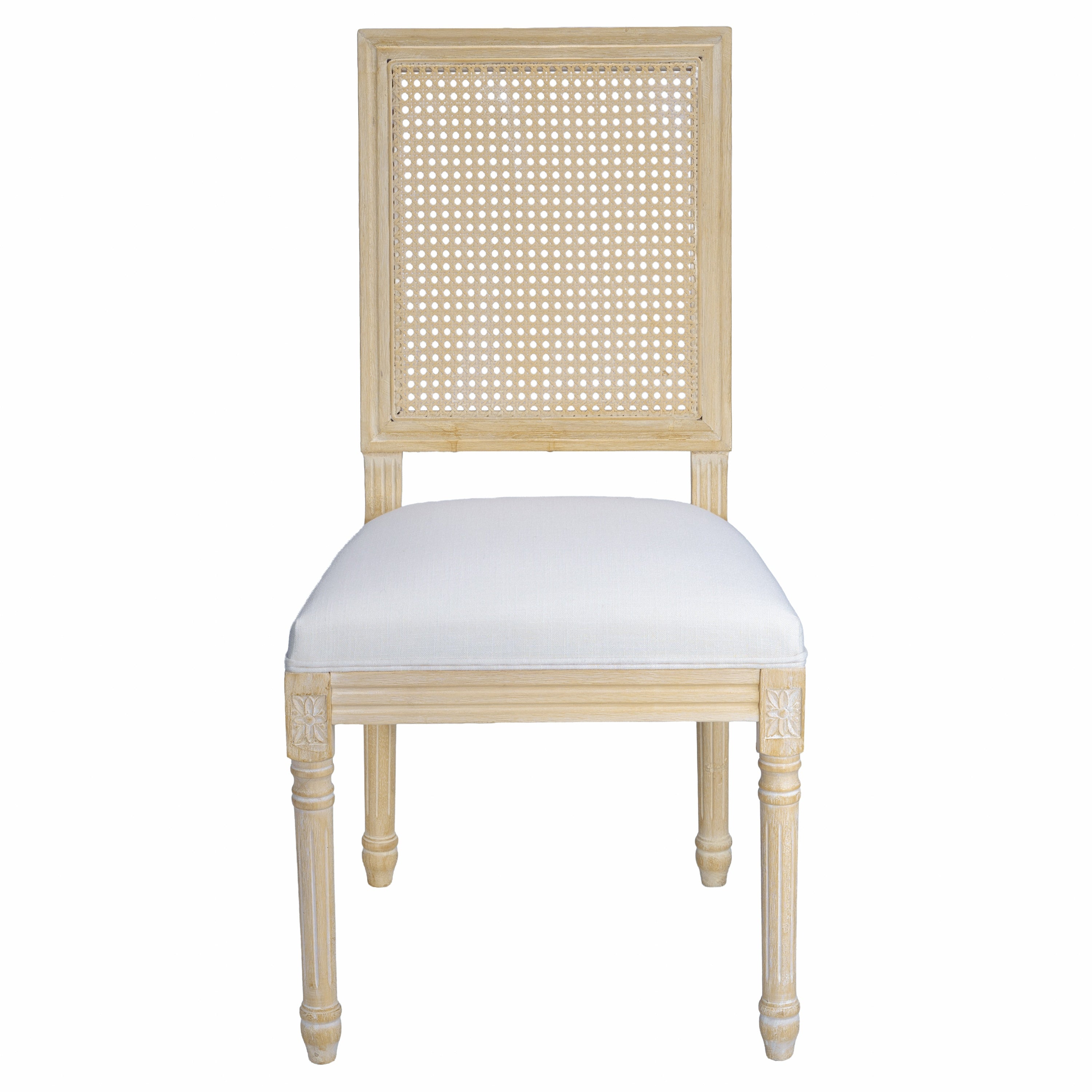 French Country Cane-Back Dining Chairs Set of 2, Beige Linen