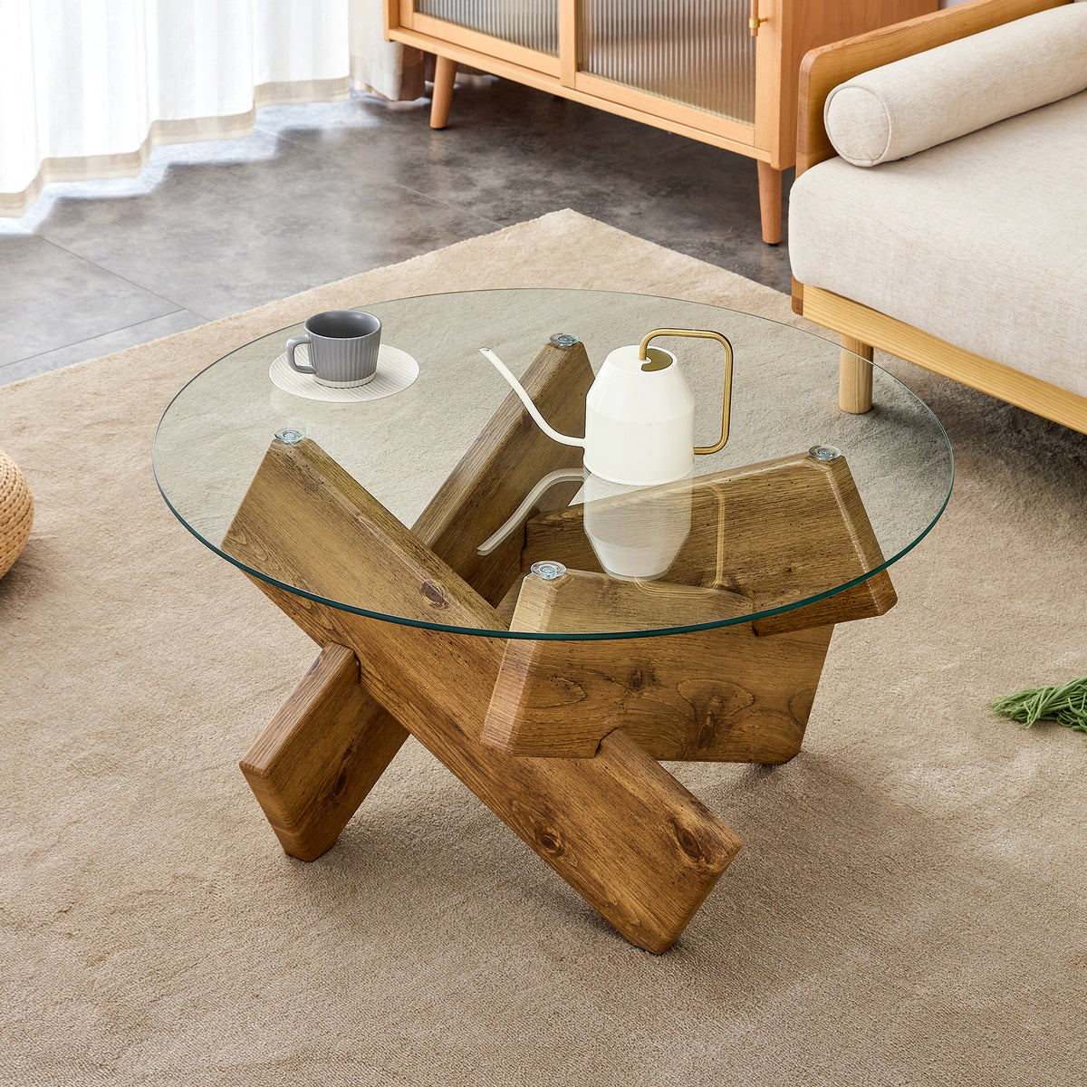 Natural Glass Top Coffee Table, 33.4 in