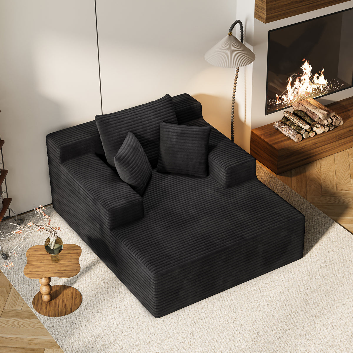 Black Corduroy Couch, No Assembly, 65 in Wide