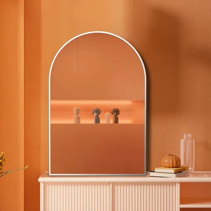 20x30 Arched Wall Mirror, Aluminum Frame, Silver