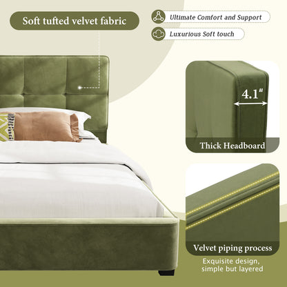 Close-up of olive green velvet fabric showing smooth silky texture
