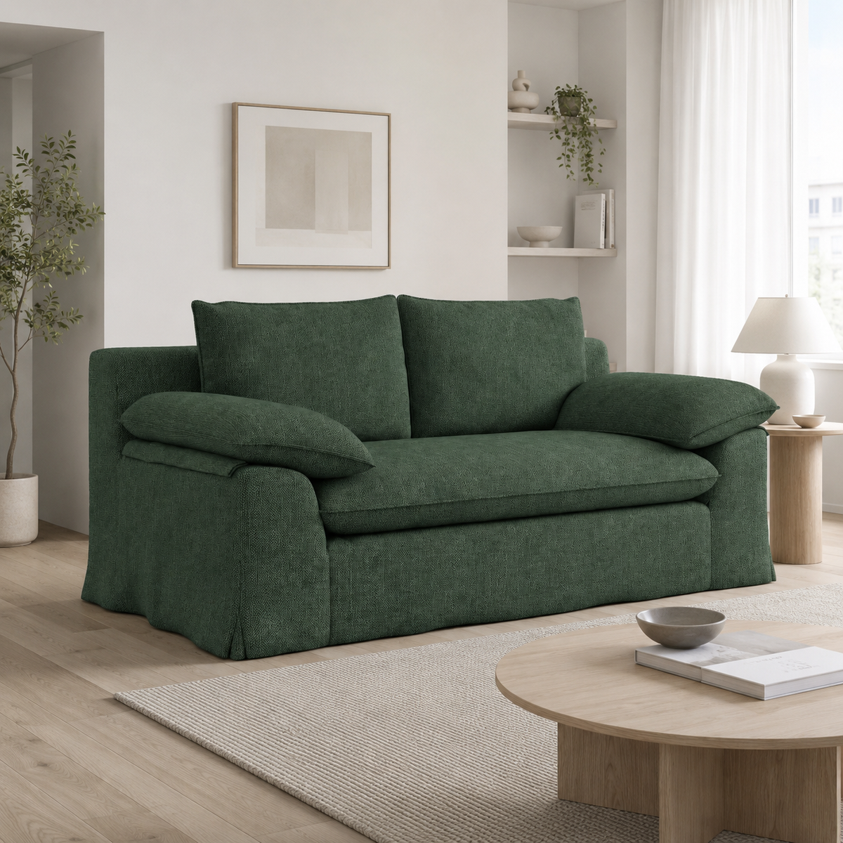 Green Linen Loveseat, No Assembly, 79.1 in Wide