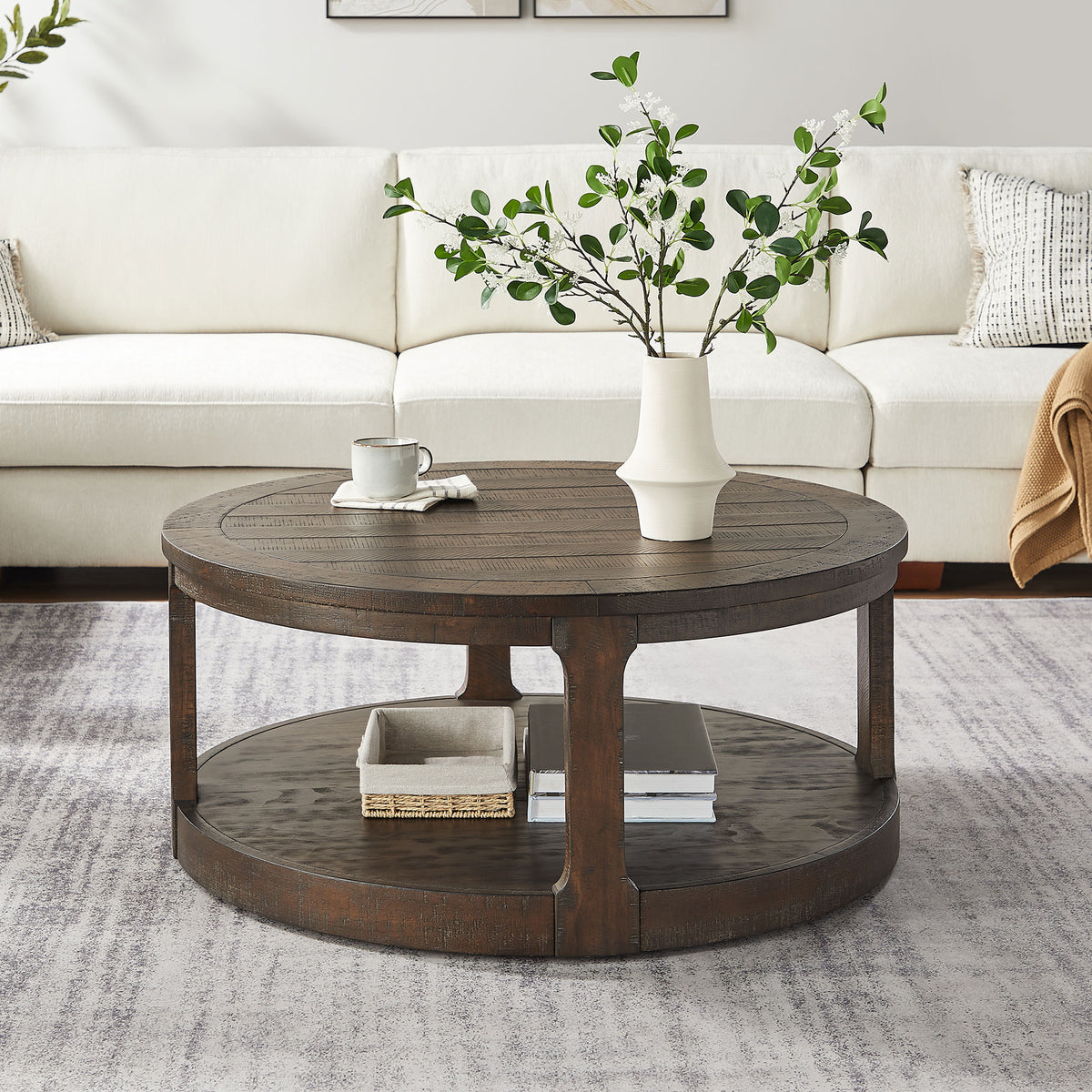 Dark Brown Round Coffee Table, 40 in