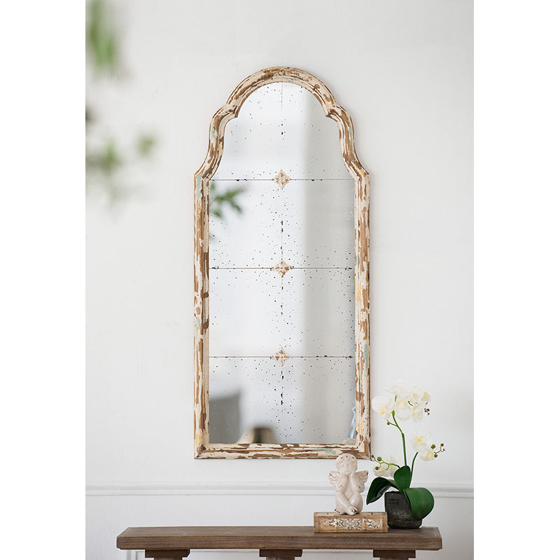 21.5" x 47.6" Cream and Gold Arched Mirror, Paned Grid