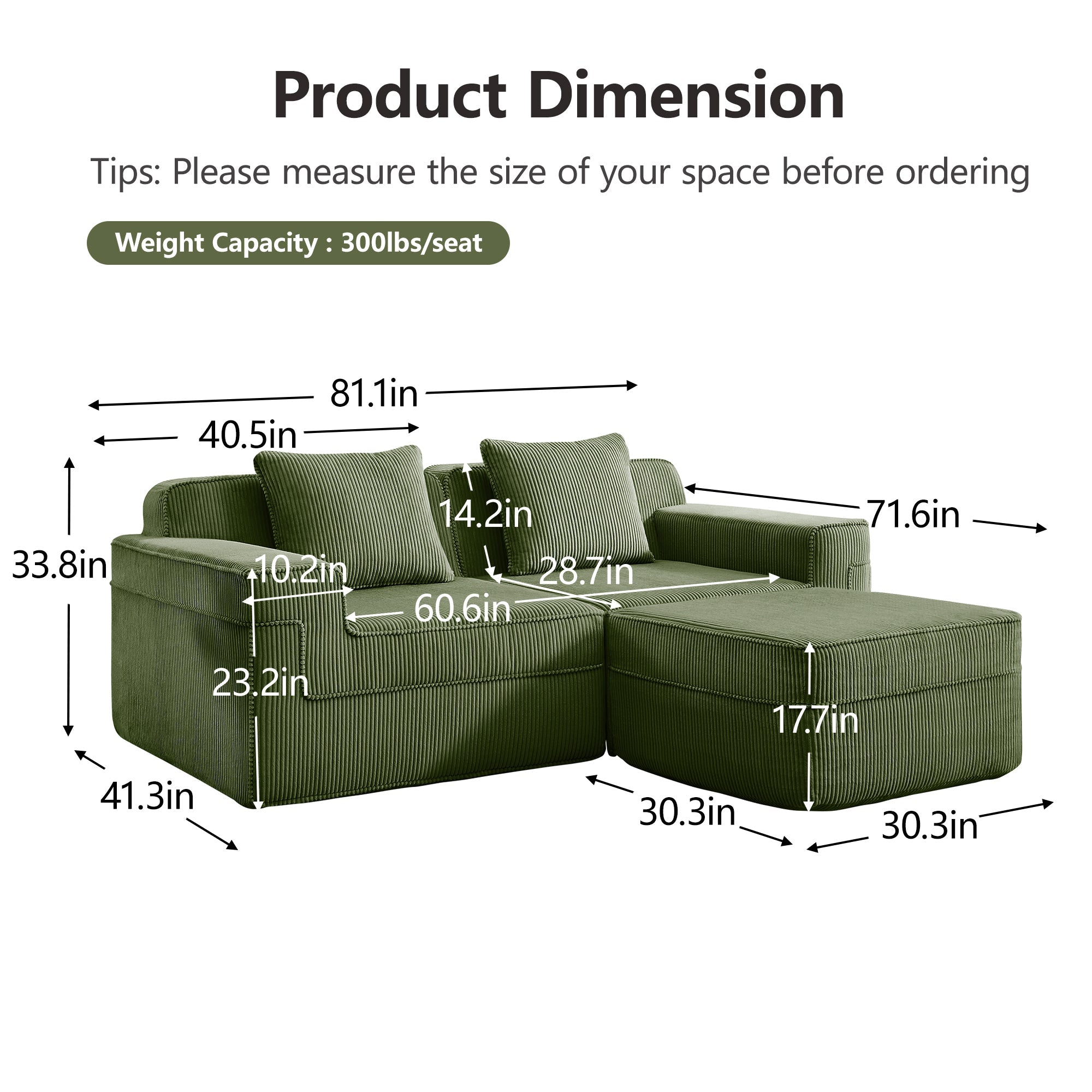 Hudson 2-Seat Boneless Couch in Olive #OttOnly_1 #Color_Olive