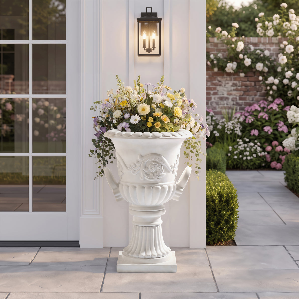 White Outdoor Planter, Roman Style