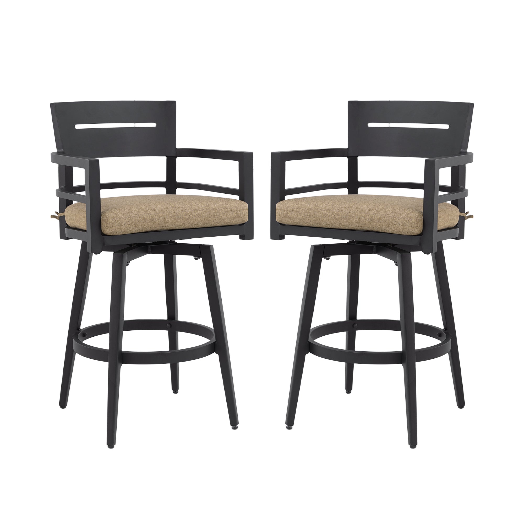 Outdoor Swivel Bar Stools Set of 2, Black Aluminum, Sunbrella Cushion