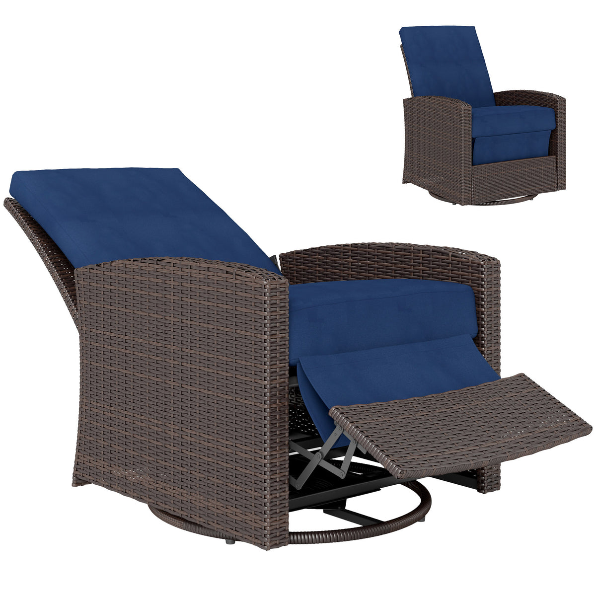 Blue Wicker Outdoor Swivel Chair