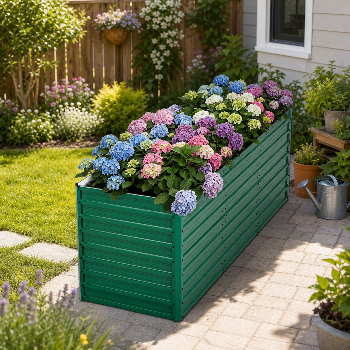 Green Metal Raised Garden Bed, 32 in Tall