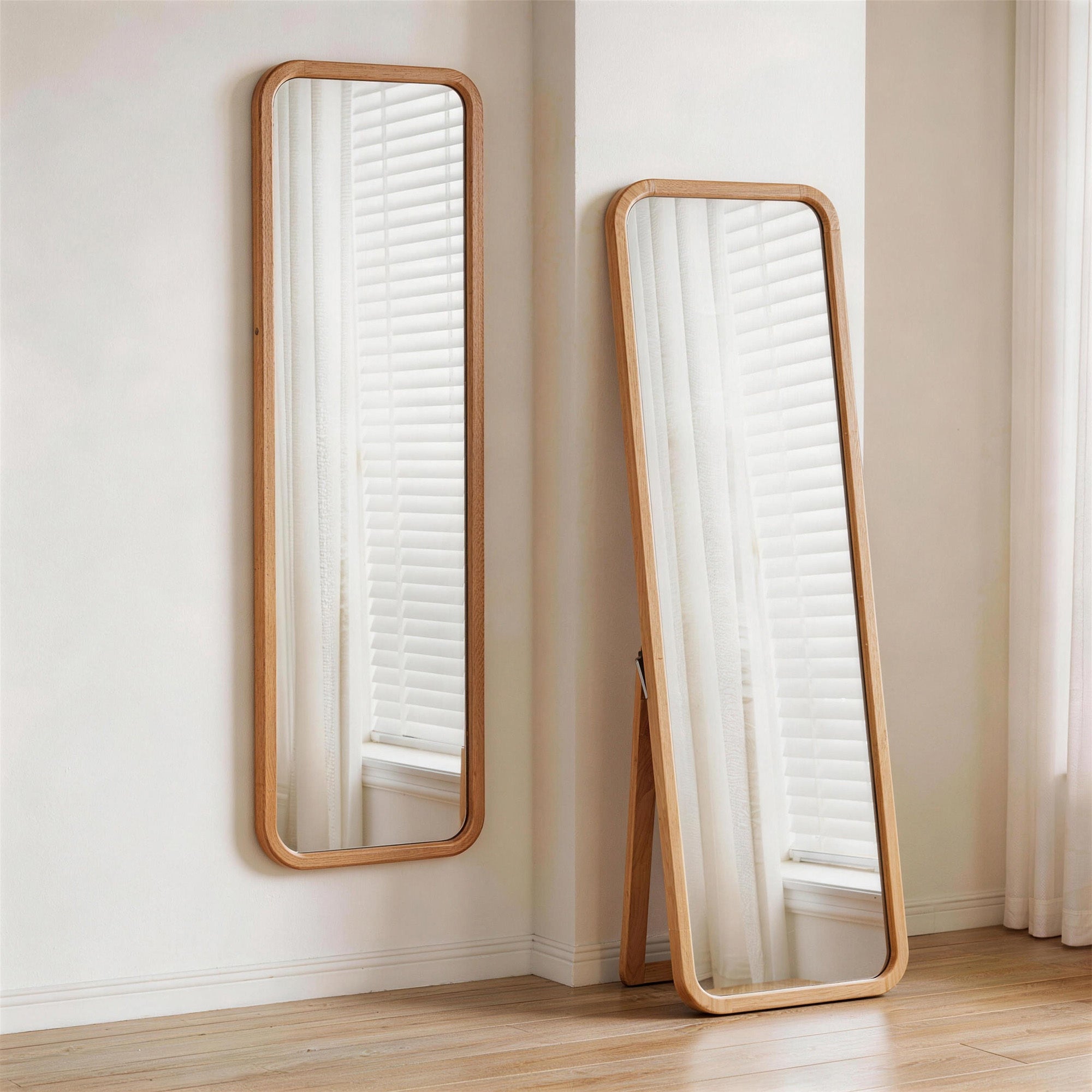 Solid Wood Dressing Mirror, 62.99 in, Natural Wood Wash