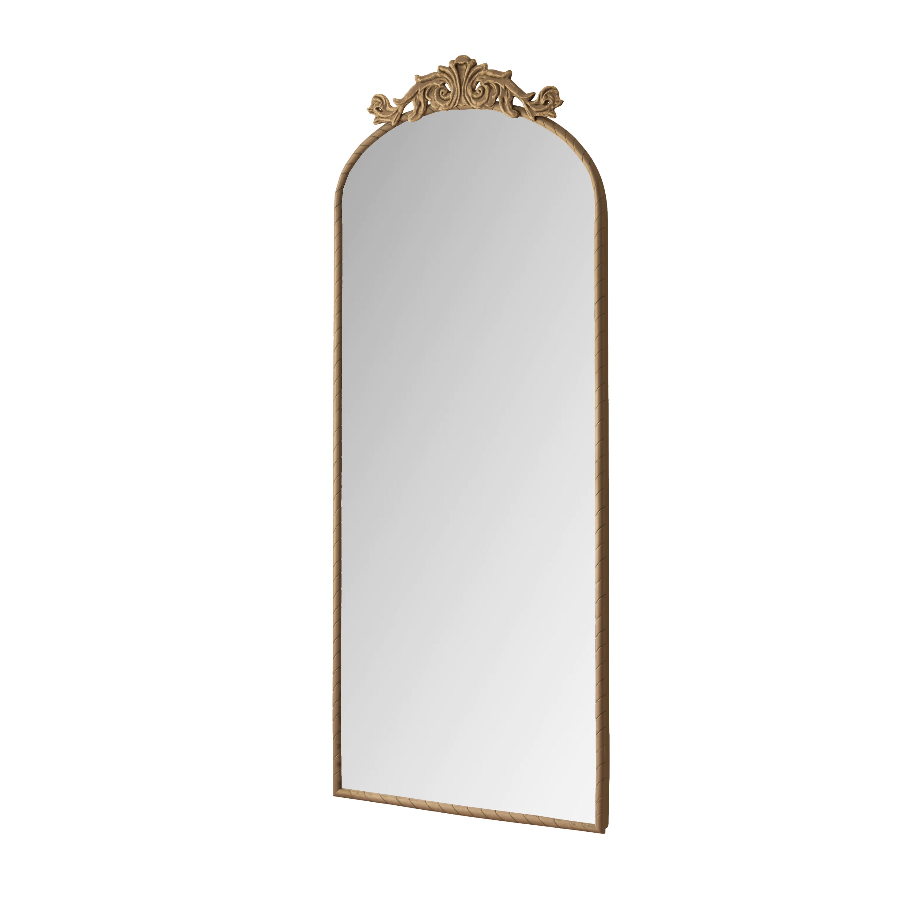 Bronze Arch Wall Mirror, 58 x 24 in, Carved Applique