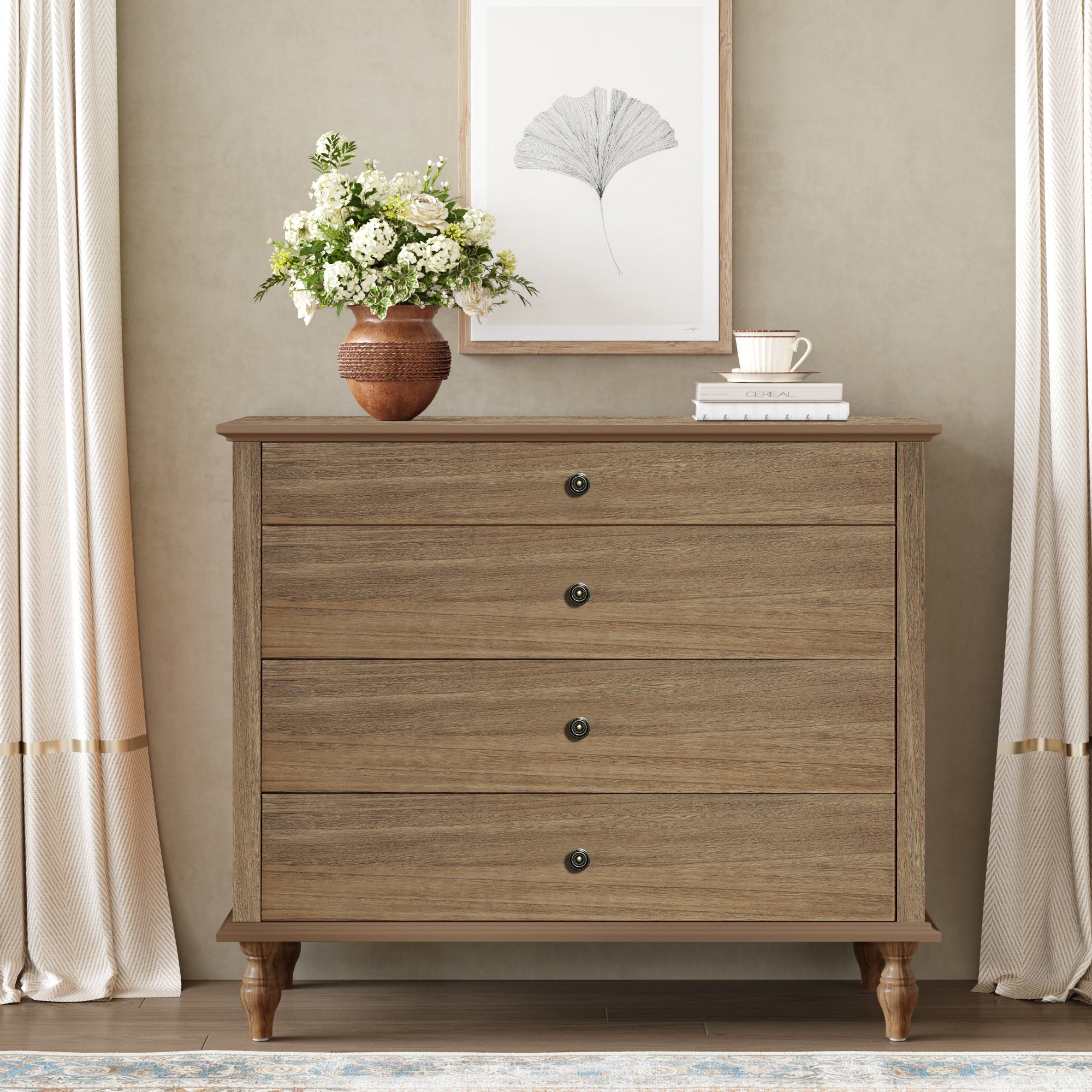 Light Brown 4-Drawer Dresser, Soft-Close, Anti-Tip Kit