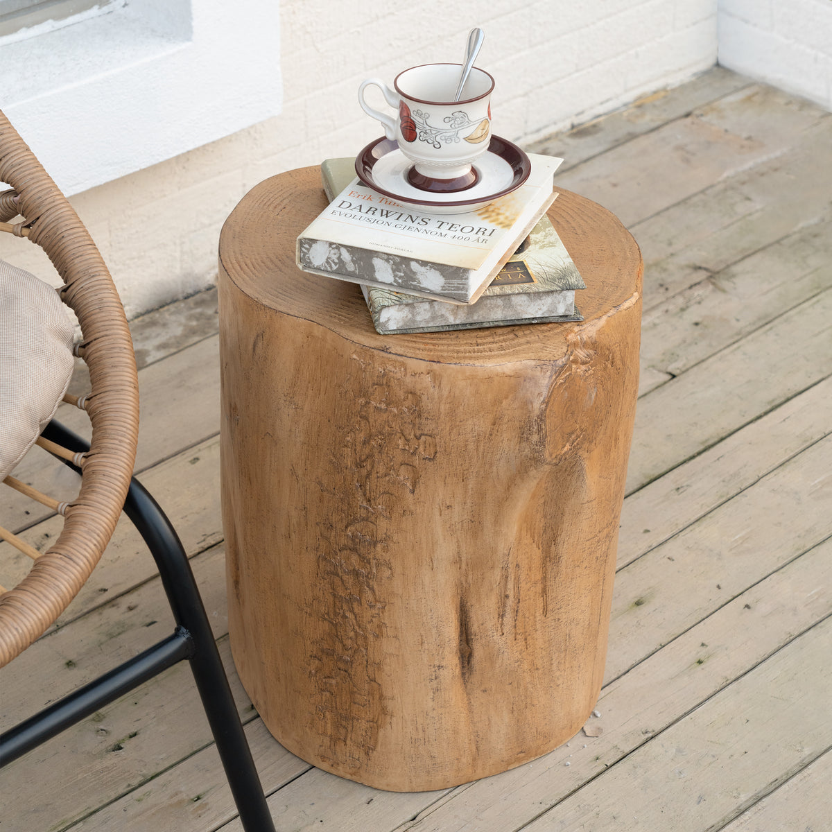 Light Brown Outdoor Side Table, 18.5 in Tall, 14.5 in Deep